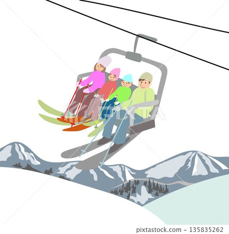 Illustration of a family riding a ski lift 135835262
