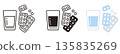 Medicine icon set. Glass and pills. Pharmacy, healthcare, oral medication. 135835269