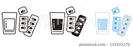Medicine icon set. Glass and capsule, pill. Pharmacy, healthcare, oral medicine. Medicine icon set. Glass and capsule, pill. Pharmacy, healthcare, oral medicine. 135835270