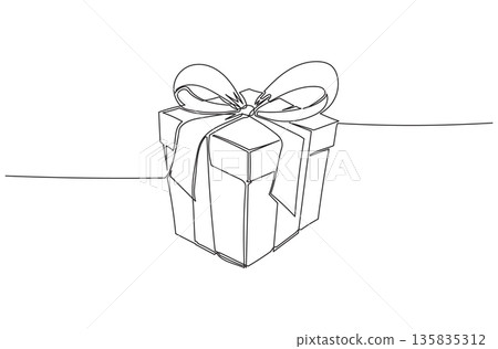 Continuous One Line Drawing of a Gift Box eps10 135835312