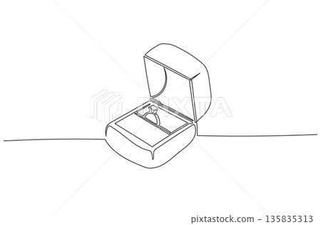 Continuous One Line Drawing of a Ring Box eps10 Continuous One Line Drawing of a Ring Box eps10 135835313