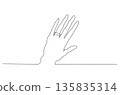 Continuous One Line Drawing of a Hand with an Engagement Ring eps10 135835314