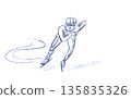 Speed skating. Athlete on skates. Sports, health, and the Winter Olympics. Bright, colorful illustration with textures for design. Ink outline.  135835326