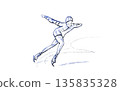 Speed skating. Athlete on skates. Sports, health, and the Winter Olympics. Bright, colorful illustration with textures for design. Ink outline.  135835328