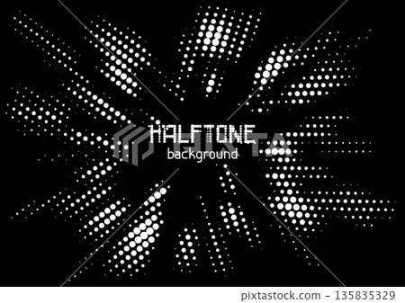 Halftone circle dotted background. Shape with radial energy. Random modern halftone circle dot texture. Half tone circular irregular halftone points. Halftone circle dotted background. Shape with radial energy. Random modern halftone circle dot texture. Half tone circular irregular halftone points. 135835329