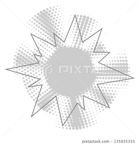 Halftone circle dotted cartoon background. Comic speech bubble with radial energy. Random modern halftone circle dot texture. Half tone circular irregular halftone points. 135835333