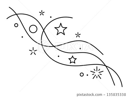 Curls and waves with stars. Magic outline illustration. Line art style. Curls and waves with stars. Magic outline illustration. Line art style. 135835338