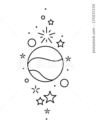 Magic celestial body and stars. Line art style. Magic celestial body and stars. Line art style. 135835339