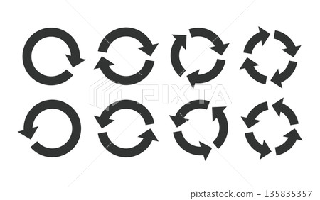 Illustration material: Cycle diagram, cycle arrow, set of recycling icons. 135835357