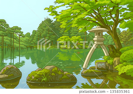 兼六園鬼神燈籠和霞池的插圖 135835361