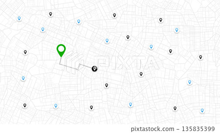 ATM markers around the city map. City route navigation to marker. Geography distance plan. Vector illustration on white background ATM markers around the city map. City route navigation to marker. Geography distance plan. Vector illustration on white background 135835399