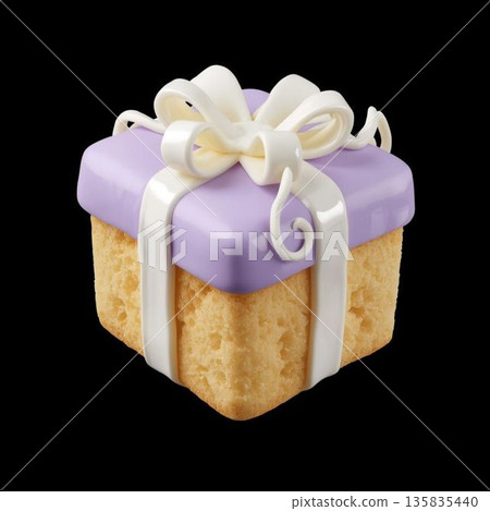 逼真的禮物造型糖霜餅乾插圖 | 禮品和糖果材料 薰衣草 ✖️ 白色 135835440