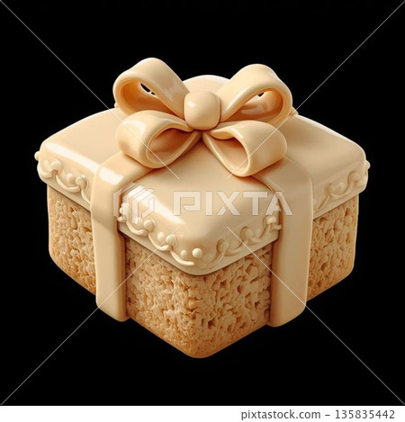 逼真的禮物造型糖霜餅乾插圖 | 禮品和糖果材料 象牙色 135835442