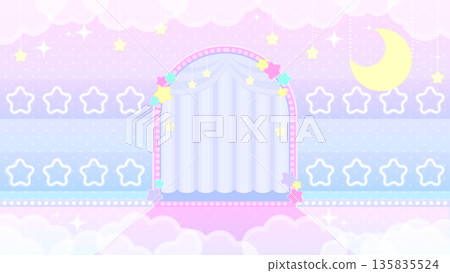 Fantasy night sky curtain stage, sparkling background of starry sky and clouds 135835524
