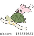一隻兔子和一隻烏龜的插圖，畫面中烏龜正到達終點。 135835683