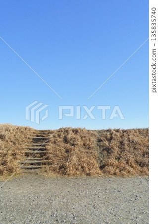 Winter blue sky and bank stairs Winter blue sky and bank stairs 135835740