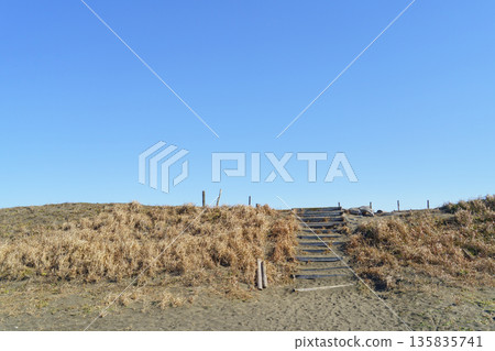 Winter blue sky and bank stairs Winter blue sky and bank stairs 135835741