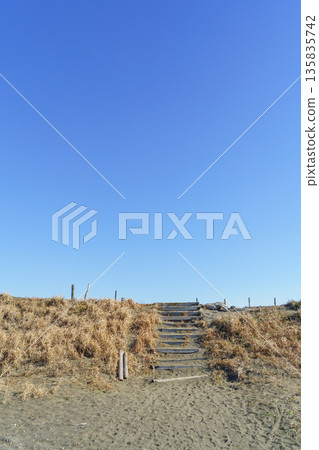 Winter blue sky and bank stairs Winter blue sky and bank stairs 135835742