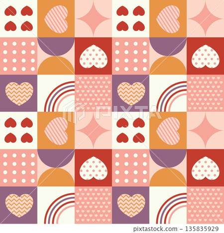 Seamless Valentine s Day vector pattern with geometric shapes and heart elements. Seamless Valentine s Day vector pattern with geometric shapes and heart elements. 135835929