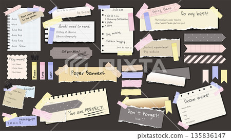 Paper notes stickers. Set of different vector note papers. Blank of multicolor stickers. Sticky sheets of various colors and size vector illustration Paper notes stickers. Set of different vector note papers. Blank of multicolor stickers. Sticky sheets of various colors and size vector illustration 135836147