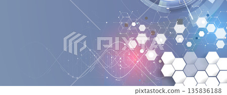 Futuristic molecule helix spiral, DNA strands, connected neural web 135836188