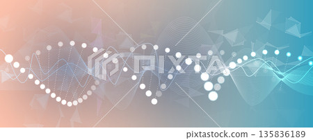 Futuristic molecule helix spiral, DNA strands, connected neural web 135836189