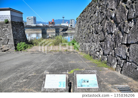 Higo "Hitoyoshi Castle" - View of the enclosure and stone walls 135836206