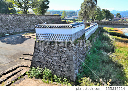 Higo "Hitoyoshi Castle" - View of the enclosure and stone walls 135836214