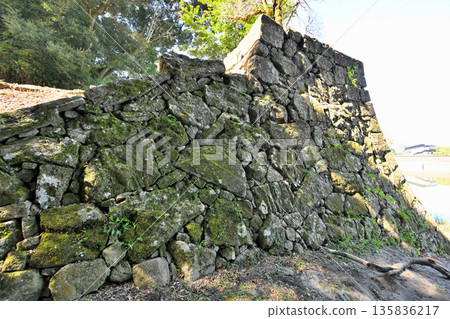 Higo "Hitoyoshi Castle" - View of the enclosure and stone walls 135836217