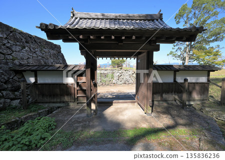 Higo "Hitoyoshi Castle" - View of the enclosure and stone walls 135836236