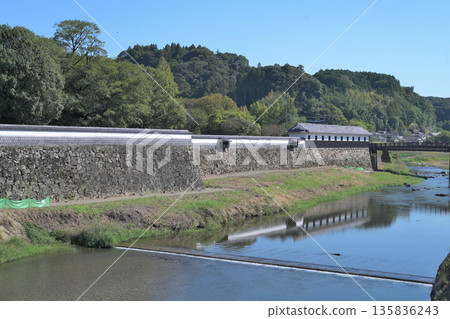Higo "Hitoyoshi Castle" - View of the enclosure and stone walls 135836243