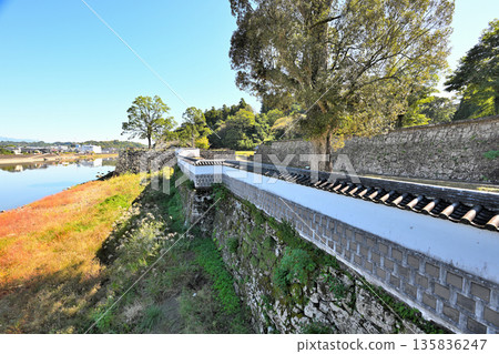 Higo "Hitoyoshi Castle" - View of the enclosure and stone walls 135836247