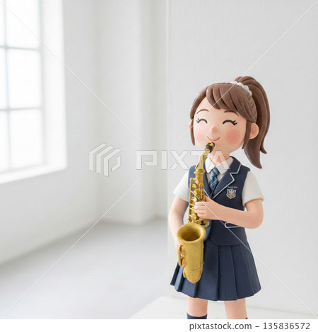 一名高中女生正在演奏中音薩克斯風 135836572