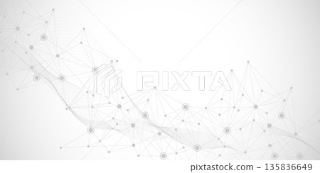 Geometric abstract background with connected line and dots. Structure molecule and communication. Big Data Visualization. Medical, technology, science background. Vector illustration. Geometric abstract background with connected line and dots. Structure molecule and communication. Big Data Visualization. Medical, technology, science background. Vector illustration. 135836649