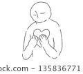 Line drawing illustration of a person making a heart with their hands 135836771