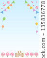 School background material for cherry blossom season with garlands and balloons, vertical 135836778