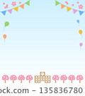 School background material for cherry blossom season with garlands and balloons, square 135836780