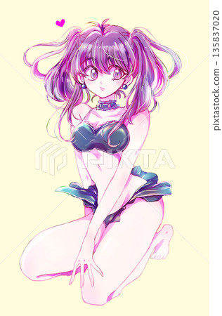 穿泳衣、雙馬尾、紫色頭髮的女人 135837020