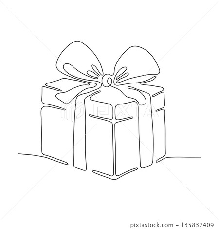 Illustration of a Gift Drawn with One Continuous Line 135837409