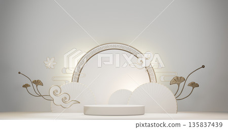 Year of the Horse ,China White Podium, minimal red geometric design.3D rendering Year of the Horse ,China White Podium, minimal red geometric design.3D rendering 135837439