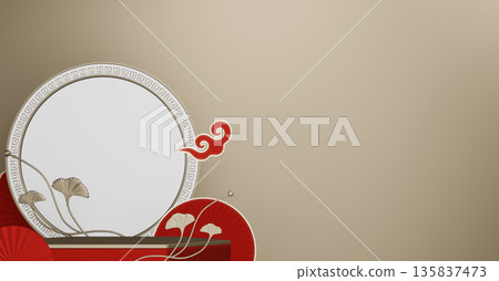 Abstract China Podium, minimal red and white color geometric design.3D rendering Abstract China Podium, minimal red and white color geometric design.3D rendering 135837473