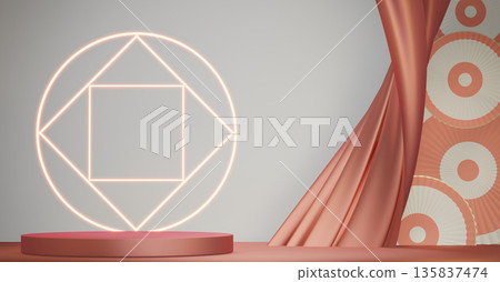 Pink and light blue concept podium for products decoration suitable .3D rendering Pink and light blue concept podium for products decoration suitable .3D rendering 135837474