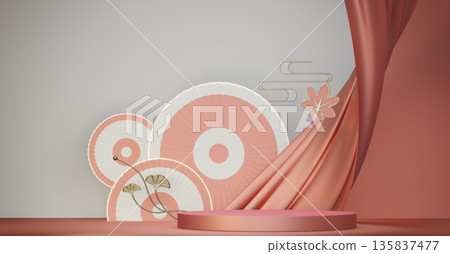 Pink and light blue concept podium for products decoration suitable .3D rendering Pink and light blue concept podium for products decoration suitable .3D rendering 135837477