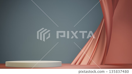 Pink and light blue concept podium for products decoration suitable .3D rendering Pink and light blue concept podium for products decoration suitable .3D rendering 135837480