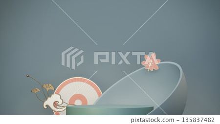 Pink and light blue concept podium for products decoration suitable .3D rendering 135837482