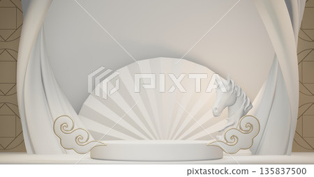 Year of the Horse ,China White Podium, minimal red geometric design.3D rendering Year of the Horse ,China White Podium, minimal red geometric design.3D rendering 135837500