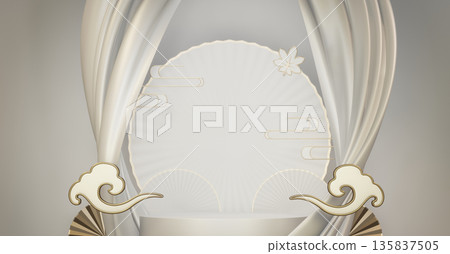 Year of the Horse ,China White Podium, minimal red geometric design.3D rendering Year of the Horse ,China White Podium, minimal red geometric design.3D rendering 135837505