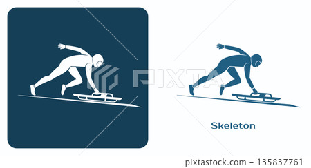 Skeleton athlete sprinting with a sled. Skeleton athlete sprinting with a sled. 135837761