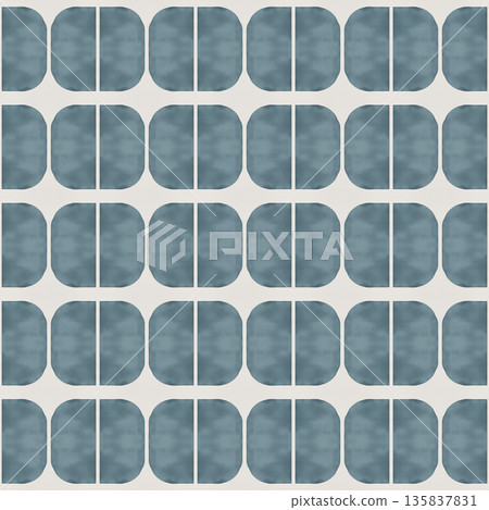 Abstract watercolor geometrical background, retro style seamless pattern in beige and blue tones 135837831