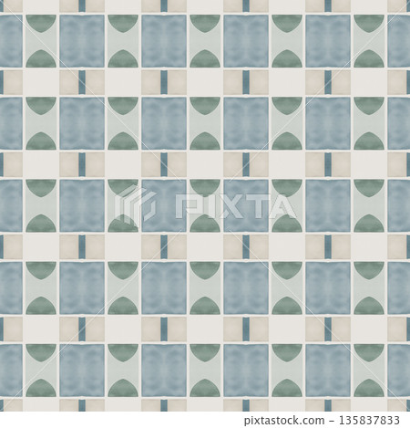 Abstract watercolor geometrical background, retro style seamless pattern in beige and blue tones Abstract watercolor geometrical background, retro style seamless pattern in beige and blue tones 135837833